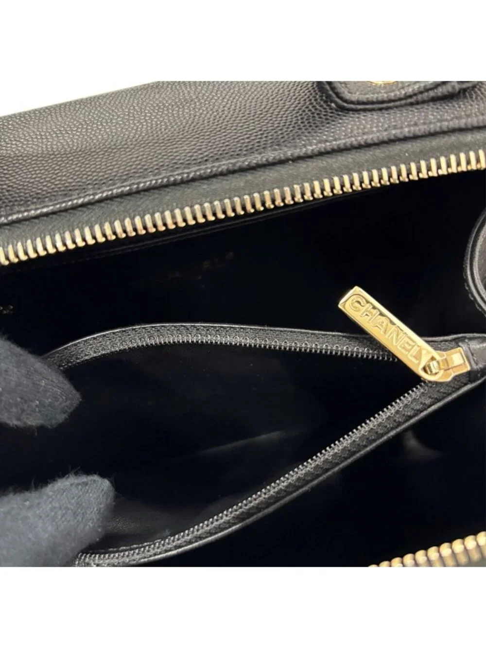 Chanel Bag CC Filigree Vanity Case 2-Way Chain Shoulder Black Champagne Gold